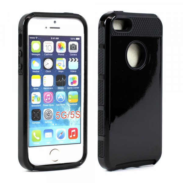 Wholesale iPhone 5S 5 Slim Armor Hybrid Case (Black Black)